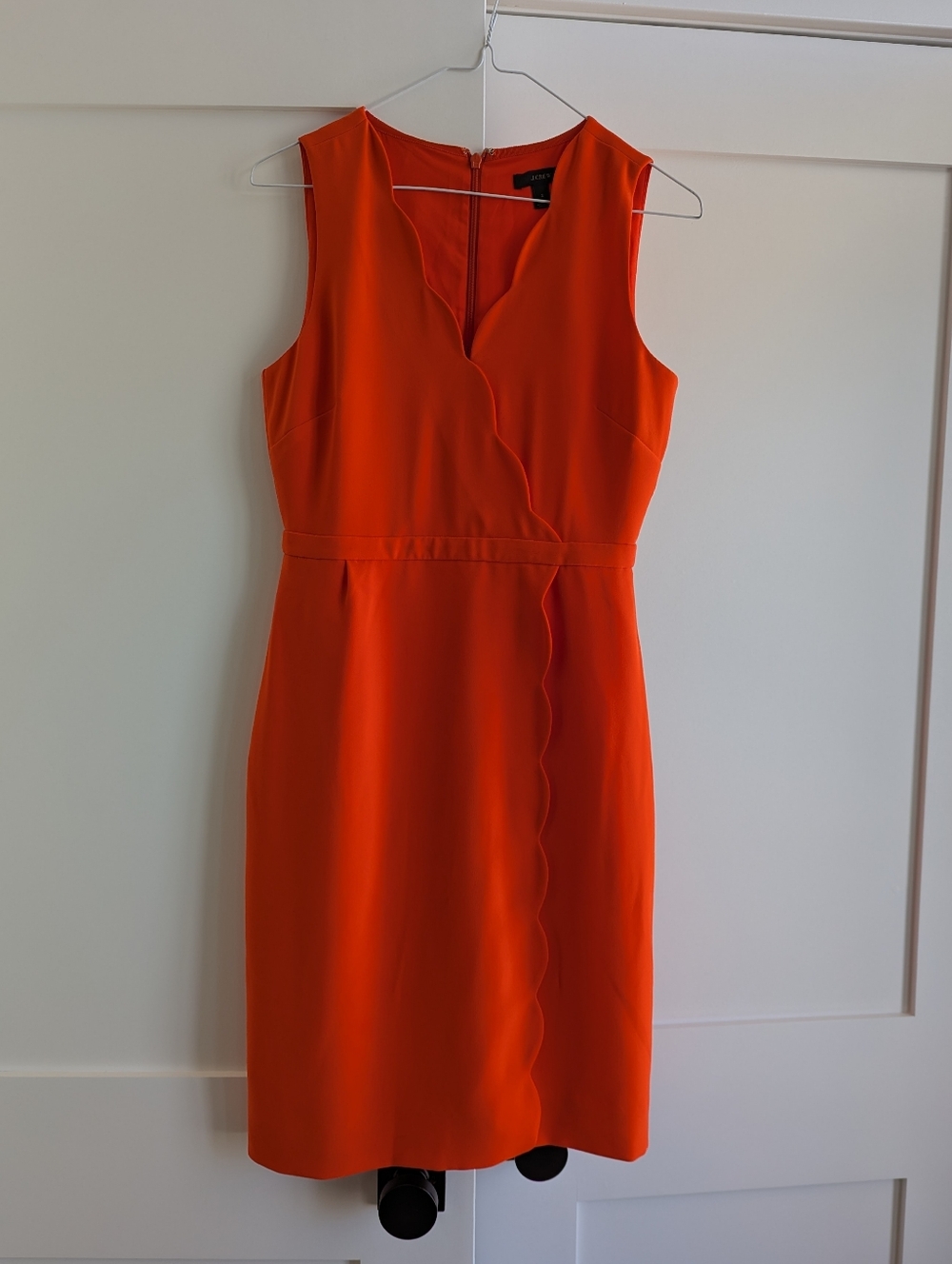 J. Crew Bright Orange Scallop-Trim Midi Dress